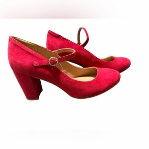 Torrid Red Faux Suede Mary Jane Pumps Wide Width 9.5 WW Block Heel NEW NWT